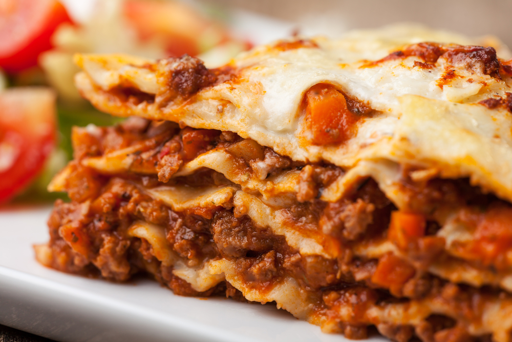 Italian lasagna on a white plate