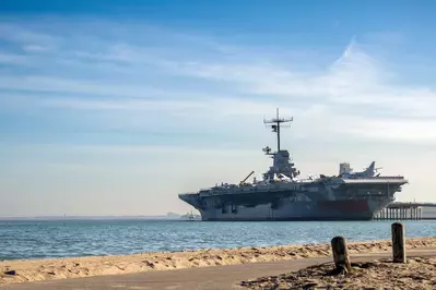 USS Lexington view from beach